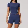 Conjunto Deportivo Sin Costuras Zechuang Alta Elasticidad Cuello Redondo 3D Control de Abdomen Levanta Glúteos Secado Rápido Manga Corta Ropa de Yoga para Mujer 4535