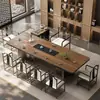 Nueva Mesa de Té de Pizarra con Veta de Madera Estilo Chino 2025 Nueva Elegante Mesa de Té de Oficina Totalmente Automática Integrada con Tetera de Agua