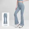 Pantalones de campana de tiro alto que levantan el trasero, color nude, pantalones de yoga, pantalones deportivos para Pilates, fitness, alta elasticidad, trasero levantado, alargan las piernas, micro campana