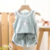 Conjunto de Chaleco Delgado de Seda de Hielo de Verano para Niños, Conjunto de Dos Piezas sin Mangas y Shorts para Niños y Niñas, Conjunto de Verano para Bebés Estilo Coreano