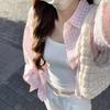 Camisa de Manga Larga a Cuadros Rosa Estilo Coreano con Cuello Polo para Mujer Principios de Otoño Femenina Holgada Perezosa Cárdigan Bordado
