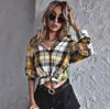 Cardigan Feminino Xadrez Longo de Manga Longa com Lapela, Cordão, Estilo Retrô, Tendência de Rua 2022, Bolso
