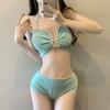 [Mambo Menta] Bikini Sexy de Tres Piezas con Falda Dividida, Reunión para Pecho Pequeño, Traje de Baño para Vacaciones en la Playa y Aguas Termales