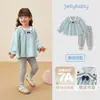 Conjunto Outono e Inverno para Meninas Estilo Francês Outono Moletom com Gola Azul Marinho e Leggings Conjunto de Duas Peças para Bebês Meninas Roupa Vermelha