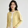 Cárdigan de punto liso minimalista estilo coreano con pequeños botones dorados y cuello redondo para mujer, nuevo diseño de principios de otoño, top de nicho moderno