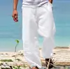 Pantalones de hombre 2025 pantalones de verano pantalones de playa cordón cintura elástica rectos color liso cómodos moda diaria calle