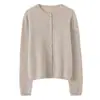 Cárdigan de punto clásico de cachemira 100% para mujer, cuello redondo, sin costuras, color liso, abotonado, manga larga, para otoño e invierno