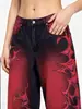 Pantalones de Mezclilla Estampado de Espinas Y2K Color Vintage Oscuro Pierna Ancha Tipo Cimitarra Unisex Street Hip-Hop Pierna Recta Pantalones de Moda