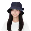 Sombrero de pescador con lazo estilo mezclilla retro para mujer, adecuado para uso casual al aire libre, versátil, adelgazante de rostro, protector solar, sombrero tipo cubo dulce estilo coreano