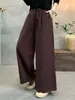 Novedades de otoño: Pantalones rectos de algodón y lino para mujer, holgados, con cintura de cordón, de talle alto, adelgazantes, de pierna ancha, pantalones largos casuales versátiles, venta al por mayor
