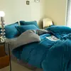 Conjunto de quatro peças de leite veludo espesso de inverno, conjunto de três peças de flanela, lençol e capa de edredom, antiestático para dormir nu, impressão e tingimento reativos