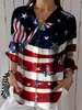 Amazon Aliexpress Y2 Camisa Cardigan de Manga Larga con Estampado de Bandera del Día de la Independencia Europea y Americana de Venta Caliente para Mujer