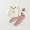 Elefantito y Ciervo de la Suerte Bebé Algodón Puro Otoño Ropa Interior Larga y Top Set Separado Cintura Alta Protección de Vientre Infantil y para Niños Pequeños Ropa de Casa