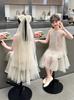 Vestido de Niña Verano 2025 Nuevo Infantil Elegante Delgada Moda Vestido Chaleco Princesa de Malla con Lentejuelas para Bebé