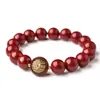 Pulsera Flor Fantasma de la Montaña Cinabrio para Hombres y Mujeres, Pulsera del Año del Zodiaco, Joyería Taoísta, Pulsera Roja de Círculo Único con Perlas Redondas, Estilo Arena Dorada Morada