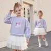 Sudadera de Otoño para Niñas 2026 Nuevo Estilo Patchwork de Encaje Elegante Impresión de Dibujos Animados de Kuromi Top para Niños Medianos y Grandes