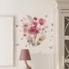 Papel Pintado Floral Rosa Mariposa Hada Bailando y Jugando Pegatinas Decoración de Pared para Habitación Infantil Habitación de Niña Autoadhesivo