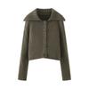 Exportación Transfronteriza Ropa de Mujer 2025 Otoño Estilo Europeo y Americano Cárdigan de Punto con Solapa Grande y Decoración de Botones de Color Puro Chaqueta Cárdigan