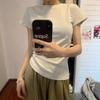 2025 Nueva Camiseta de Algodón Puro de Manga Corta para Mujer Hombro Derecho Aspecto Adelgazante Estilo Coreano Ins Estilo Puro Lustre Nicho Camiseta Interior Superior