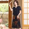 Novo Vestido de Chiffon Estilo Chinês de Verão para Mãe Moda Nova saia Falsa de Duas Peças Emagrecedora para Mulheres de Meia-Idade e Idosas