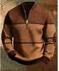 Sudadera con Cremallera Parcial Estampado Digital 3D Transfronteriza Europea y Americana para Hombre Otoño/Invierno Cuello Alto Retazos Rayados Casual Ropa Deportiva Superior