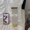 Meias de Cano Médio Color Block Retrô Outono e Inverno Listradas Versáteis Estilo Academia Meias Largas para Mulheres Algodão Puro Meias Sem Costura