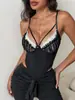Camisola de Malla Transparente Sexy con Espina de Pescado sin Espalda, Encaje de Empalme, Wrap de Chica Caliente Transfronterizo de Alta Gama