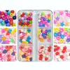Caixa de Decorações para Unhas Artísticas Mistas Dopamine de Seis Compartimentos Exclusiva Flor Rosa em Forma de Coração Estrela Resina Materiais para Decoração de Unhas