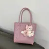 Bolso Tejido de Cesta de Verduras Estilo Japonés para Mujer Versátil Bolso de Hombro Cruzado Tote Bolso Cubo Bolso de Mamá Bolso para Lonchera