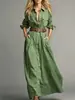 2026 Amazon Europeu e Americano Comércio Exterior Transfronteiriço Roupas Femininas Cor Sólida Elegante Vestido Longo Camisa com Botões e Mangas Longas