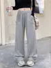 Pantalones deportivos retro americanos para mujer, nuevo estilo de otoño, de cintura alta, holgados de pierna recta, pantalones casuales con caída y remaches, pantalones de pierna ancha