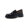 Sapatos de couro básicos versáteis estilo universitário, pequenos, totalmente em couro legítimo, 2024, primavera, mocassins grossos de salto médio, bico redondo, sapatilhas de couro bovino para mulheres