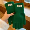 Guantes de Punto Coreanos para Mujer en Invierno Nuevos Color Puro Protección Extendida de Muñeca Cinco Dedos Cálidos Fuga de Dedo Pantalla Táctil Frío y a Prueba de Viento