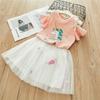 Conjunto de Ropa para Niñas, Camiseta de Dibujos Animados Hombros Descubiertos y Falda, Nueva Moda de Verano para 3-8 Años, Ropa Infantil al por Mayor de Comercio Exterior