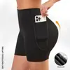 Fornecimento Exclusivo Transfronteiriço para Europa e América: Shorts de Fitness Esportivo para Yoga, Shorts Três Quartos de Cintura Alta Levanta Bumbum com Bolsos, Shorts de Ciclismo Peach Butt para Mulheres
