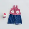 Jeans de Verano Dianxi Nuevos con Parche de Corazón de Encaje Dulce y Correa a Cuadros, Estilo Bebé con Puños para Bebés y Niños Pequeños