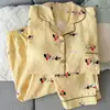 Pijama Rosa de Encaje para Mujer de Talla Grande en Stock del Fabricante, Lindo Ropa de Casa Azul a Cuadros con Bordado de Pony para Primavera y Otoño