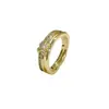 Anillo Abierto Cruzado de Doble Capa Estilo Coreano para Mujer de Cobre Chapado en Oro Moda de Gama Alta con Diamantes en una Sola Fila Letra X Anillo Abierto