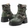 2026 Nueva Moda Estilo Británico Punta Redonda Tacón Grueso Suela Gruesa Correa con Hebilla Botines para Mujer Bloque de Color Botas Martin Transfronterizo