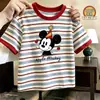 Camiseta Rayada de Manga Corta para Niños y Niñas, Algodón Puro, Nueva Elegante Estilo Coreano Estampado de Dibujos Animados Versátil Top Camiseta de Media Manga