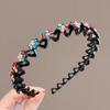 Diadema de Pedrería Flor de Ciruelo Diadema Ondulada Dentada Formado de un Empuje Todo Combinable Antideslizante Clip para Cabello Roto Clip para Cabello Femenino