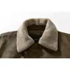 Rumen Meng Jaqueta de Couro PU Desgastado com Gola de Pelo Removível Estilo Retrô Japonês Masculina Feminina Inverno Marca Tendência Casal Casual Versátil Peça de Exterior