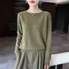 2026 Invierno Nuevo Suéter de Punto Redondo de Lana Pura Manga Larga Calado Color Sólido Jersey Suéter de Lana Top