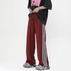 Pantalones deportivos a rayas con costuras de color contrastante para hombre, otoño, moda americana ins, marca, color rojo vino, rectos, secado rápido, pantalones casuales