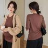 Ropa de Maternidad Otoño e Invierno Nuevo Estilo Color Puro Terciopelo de Doble Cara Cálido Cubre Vientre de Madre Embarazada Aspecto Adelgazante Tendencia en Ropa de Trabajo Camiseta Básica