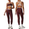 Conjunto de Calças de Yoga Justas de Cintura Alta e Quadril Pêssego Europeu e Americano para Mulheres, Sutiã Push-Up à Prova de Choque, Roupa Esportiva para Corrida, Roupa de Fitness