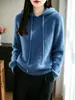 Sudadera con capucha tejida de lana pura para mujer, textura de lana suave y delicada, casual, adelgazante, versátil, perfecta como capa interior para otoño e invierno