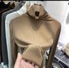 Camiseta Europeia de Gola Alta Rosqueada de Manga Comprida para Mulheres 2025 Novo Outono e Inverno Slim e Elegante Top Camisa Interna Fina