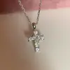 Colgante de Cruz de Plata de Ley S925 con Incrustación Completa de Diamantes, Collar Simple en Forma de O para Mujer, Moderno y Genial, Cadena para Clavícula Estilo Ins de Lujo Ligero