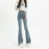 Jeans Grises Micro-Lar para Mujer Otoño e Invierno Cintura Alta Ajustados Pantalones de Bocina Pequeño Estiramiento Pantalones de Trompeta Primavera y Otoño
